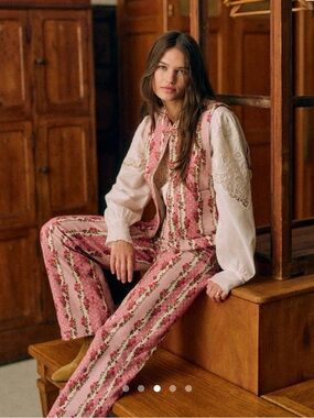 Sezane Wide Leg Trousers in English Flowers Stripe